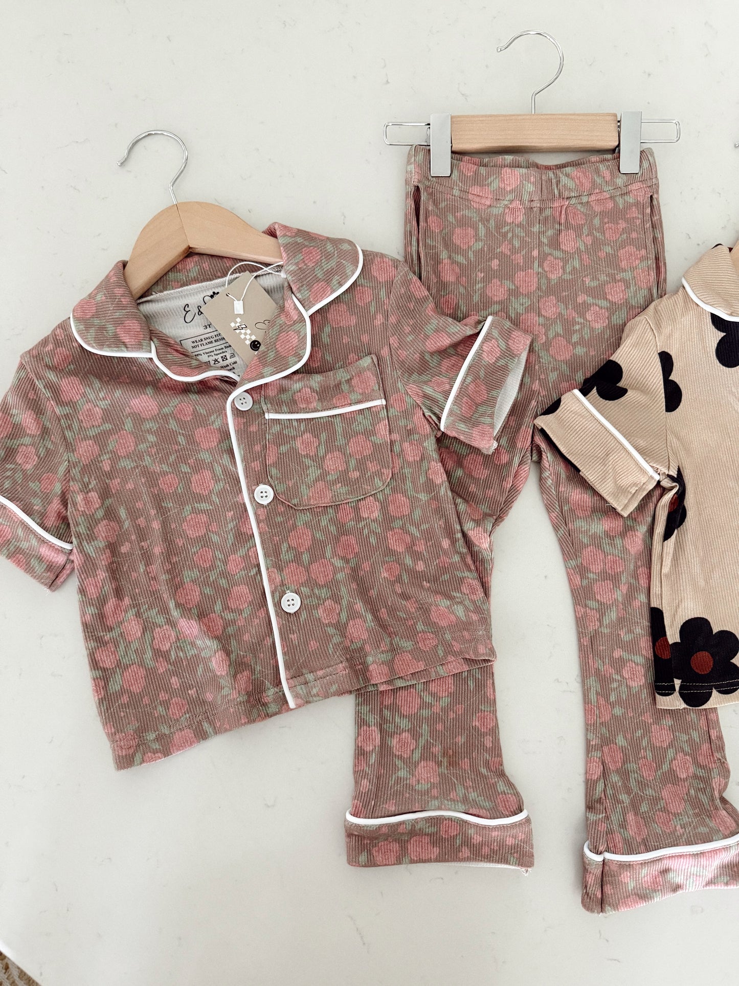 Rosie Ribbed Bamboo | Short Sleeve| Girl Button and Flare Set