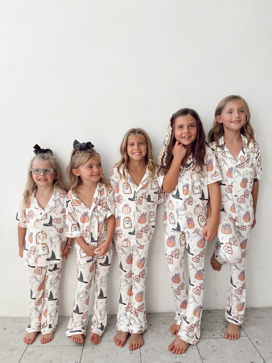 Spooky Cute Bamboo | Short Sleeve| Girl Button and Flare Set