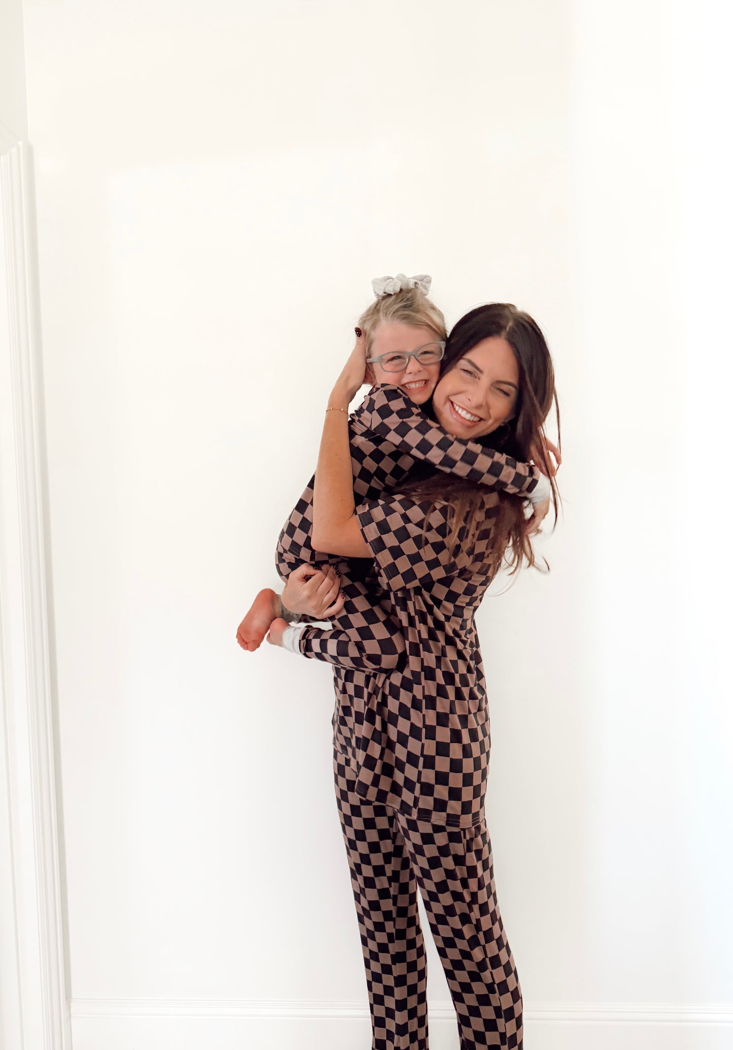 Cocoa and Black Checkered Bamboo | Women’s Oversized Tee and Flare Set