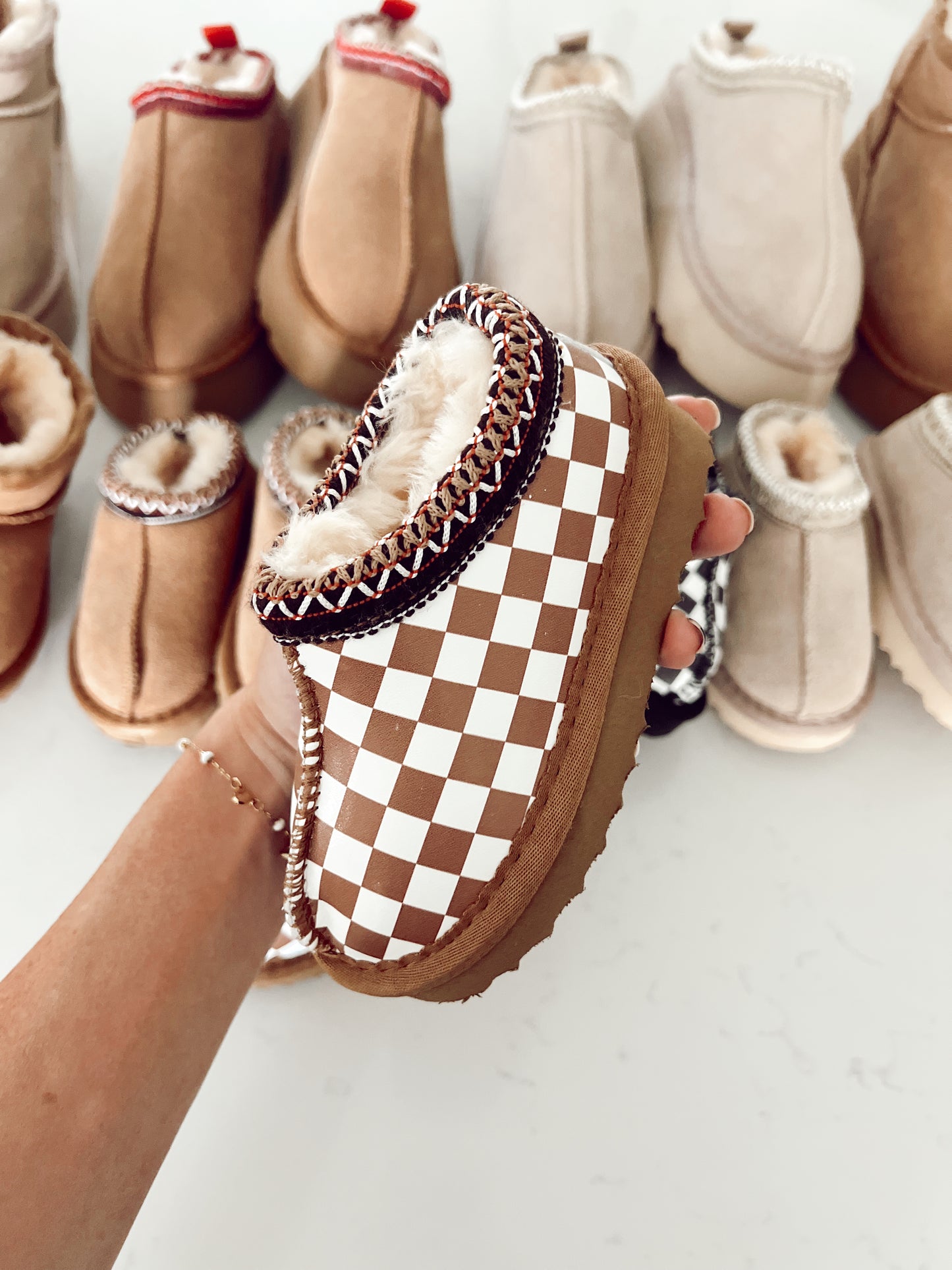 Mini Slides | Chestnut Checkered | Toddler