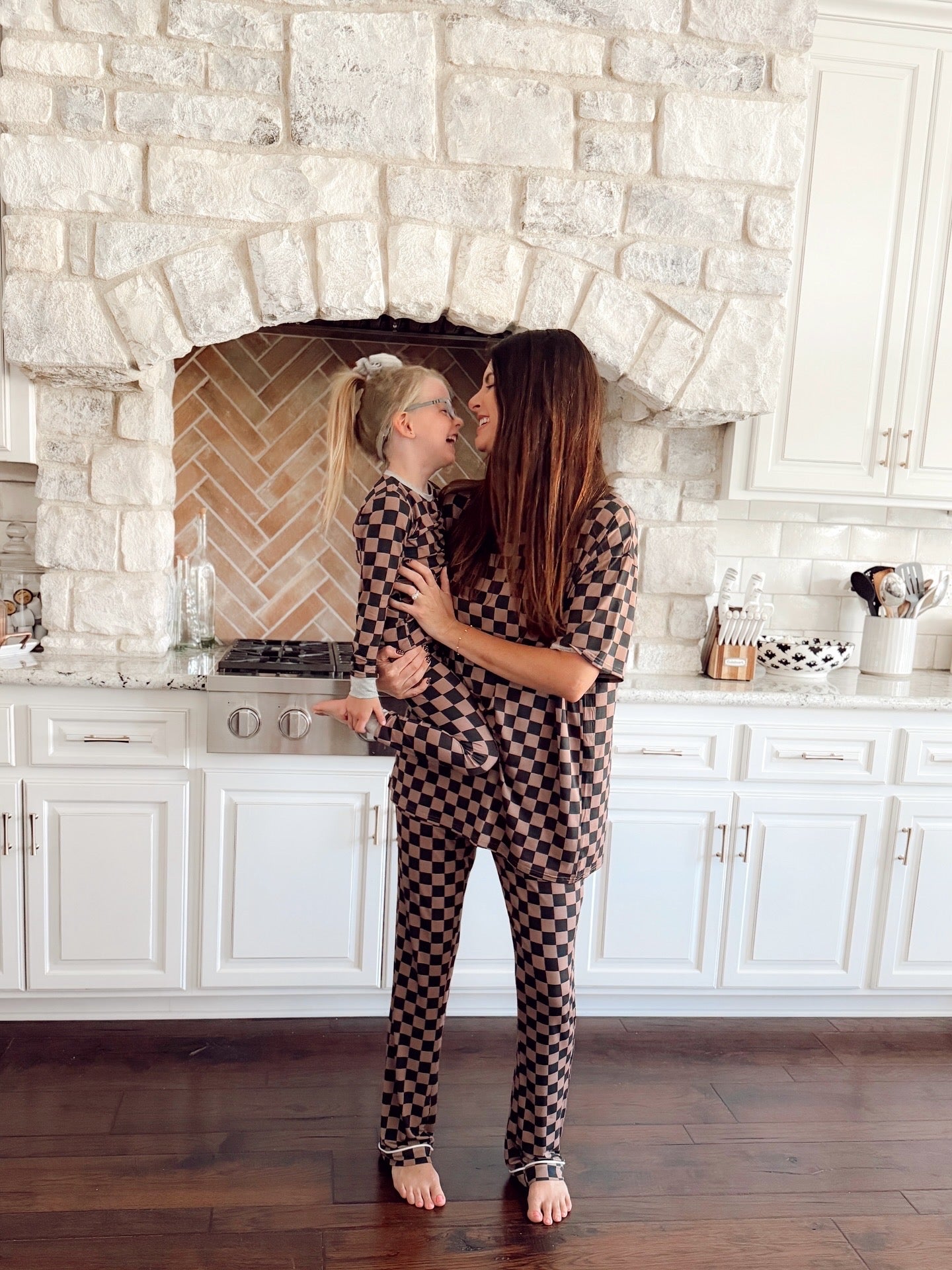 Cocoa and Black Checkered Bamboo | Women’s Oversized Tee and Flare Set