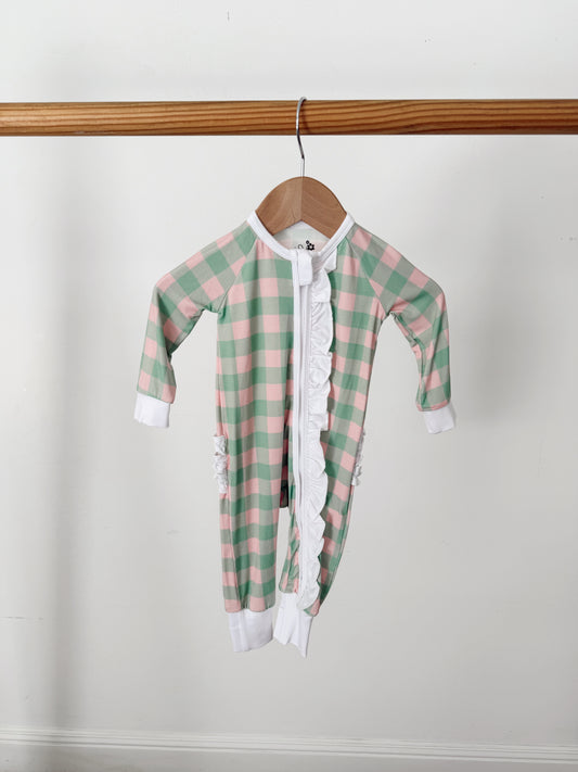 Pink and Green Gingham Bamboo | Ruffle Zippie