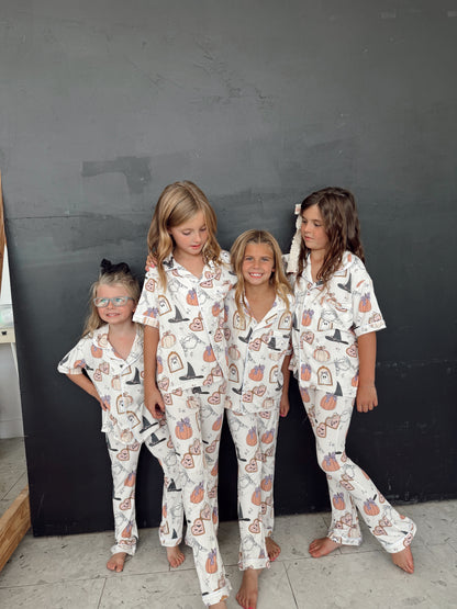 Spooky Cute Bamboo | Short Sleeve| Girl Button and Flare Set