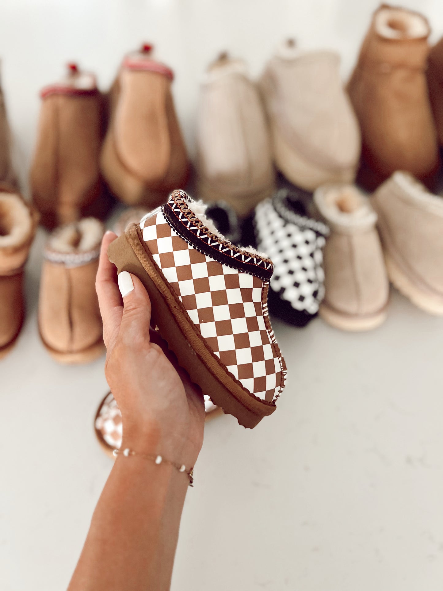 Mini Slides | Chestnut Checkered | Toddler