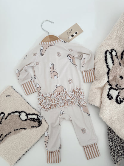 Bunnies and Floral | Ruffle Zippie