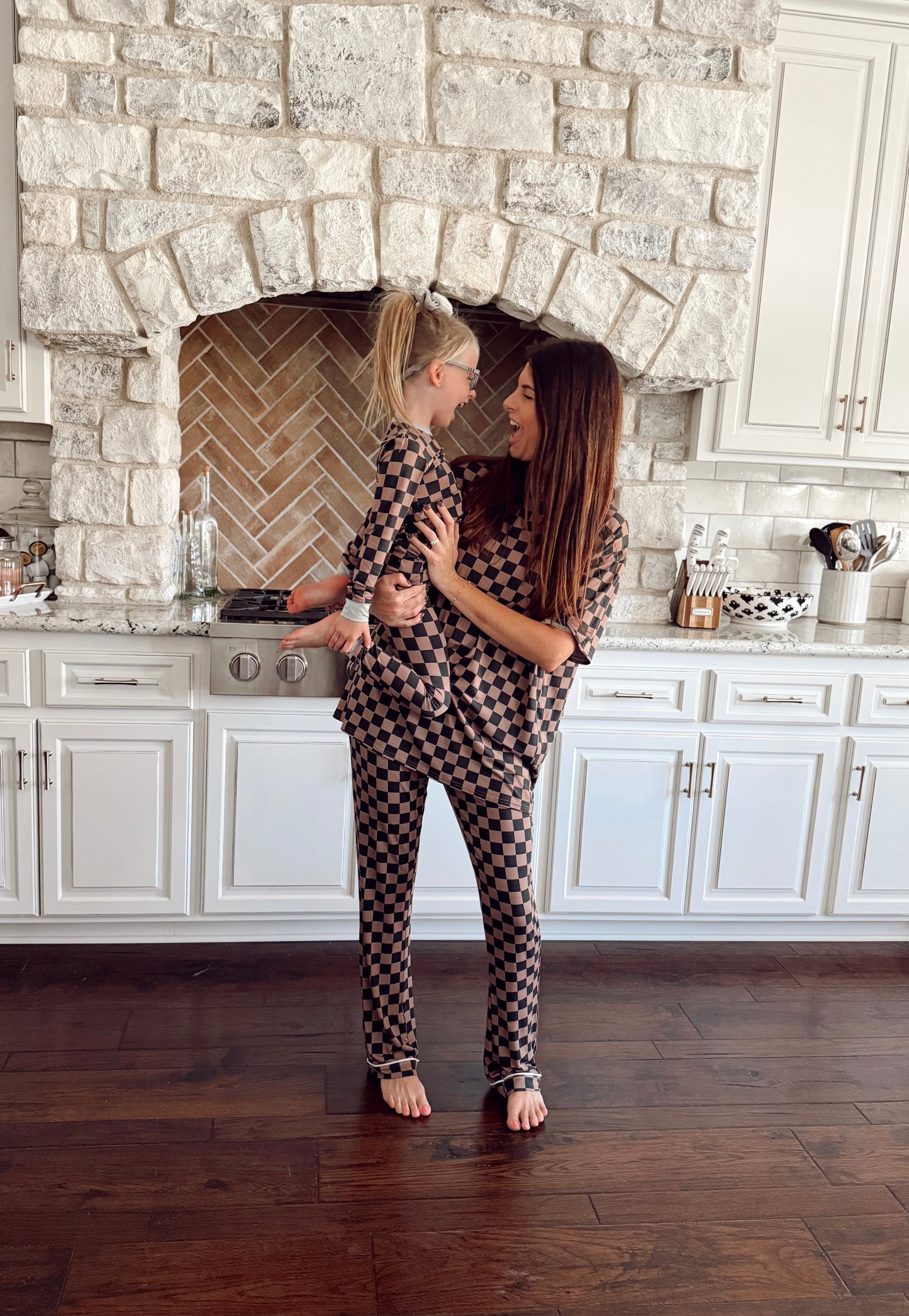 Cocoa and Black Checkered Bamboo | Women’s Oversized Tee and Flare Set