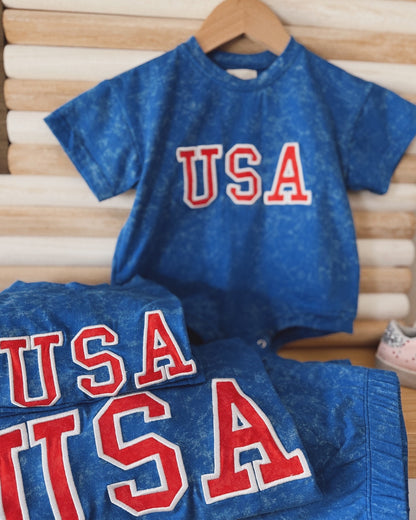 USA Embroidered | Vintage Washed |Bubble Romper