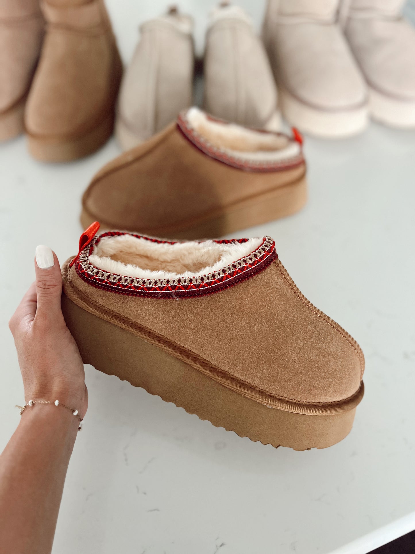 Chestnut Suede Slides | Platform | Adult