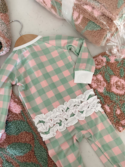 Pink and Green Gingham Bamboo | Ruffle Zippie