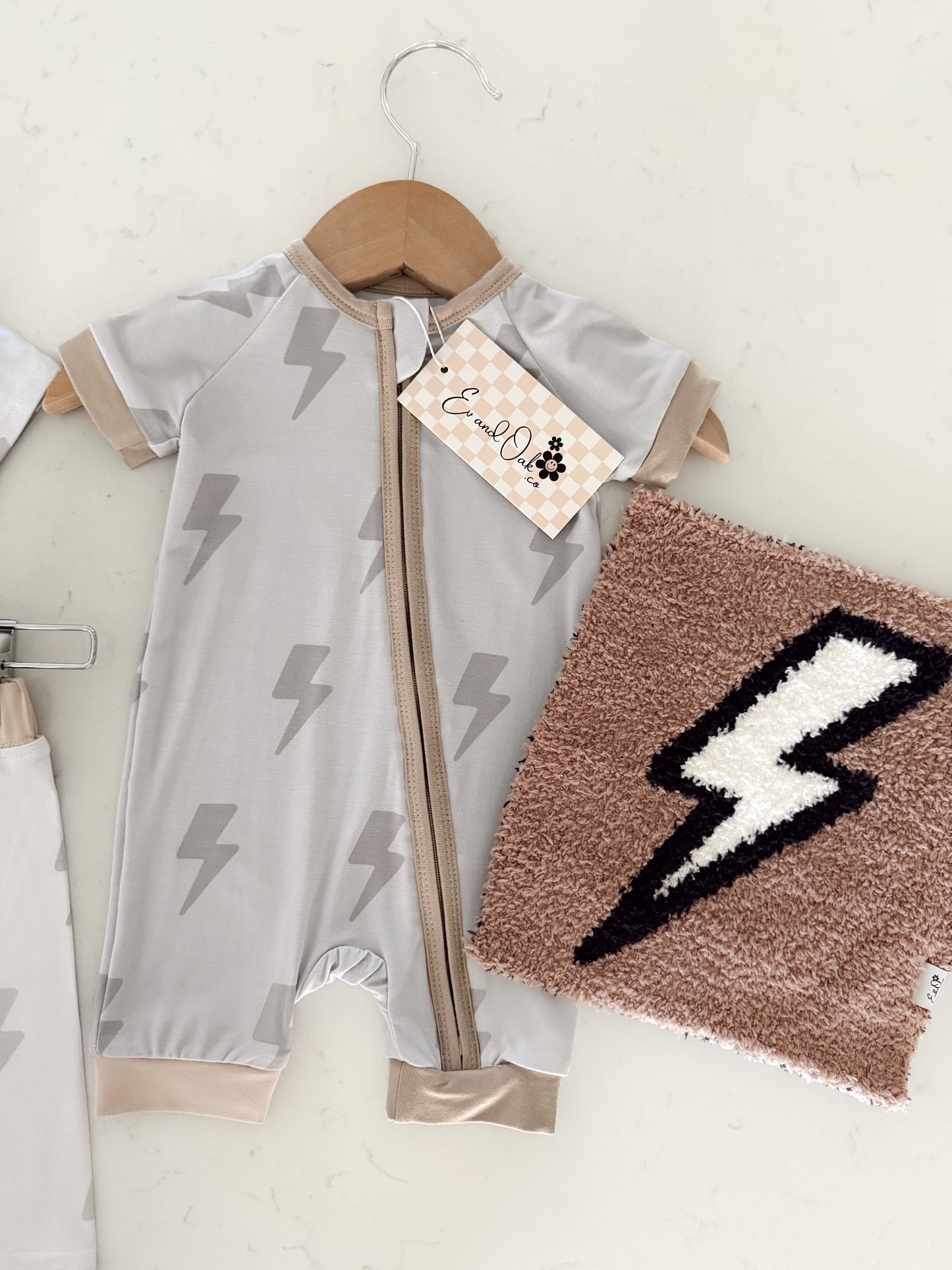 Gray and Beige Bolts Bamboo | Shortie Zippie