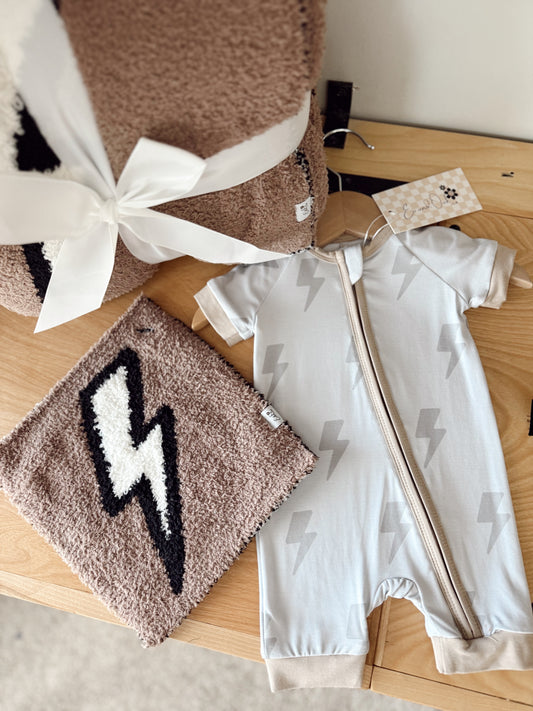 Gray and Beige Bolts Bamboo | Shortie Zippie