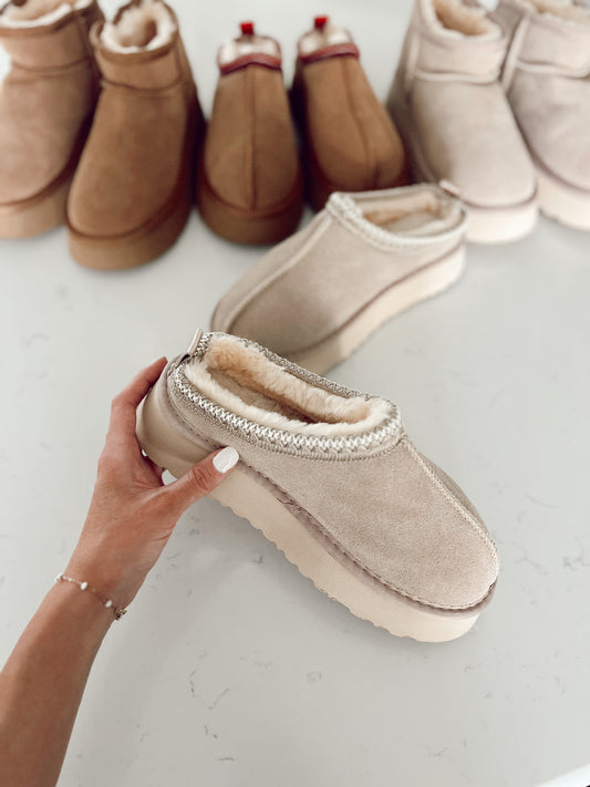 Tan Suede Slides | Platform | Adult