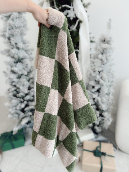 Green and Tan Checkered | Plush Blanket | Baby