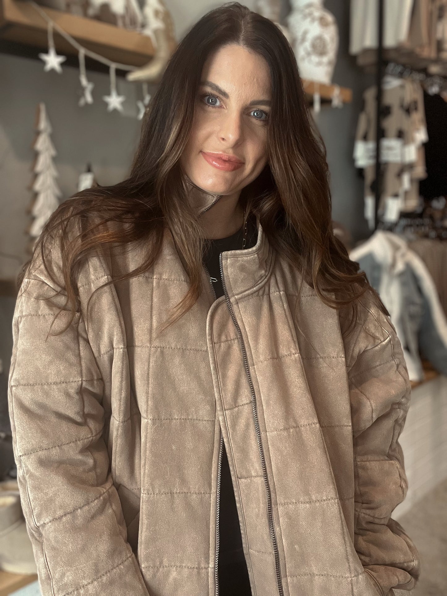 Quilted Washed Jacket | Brown