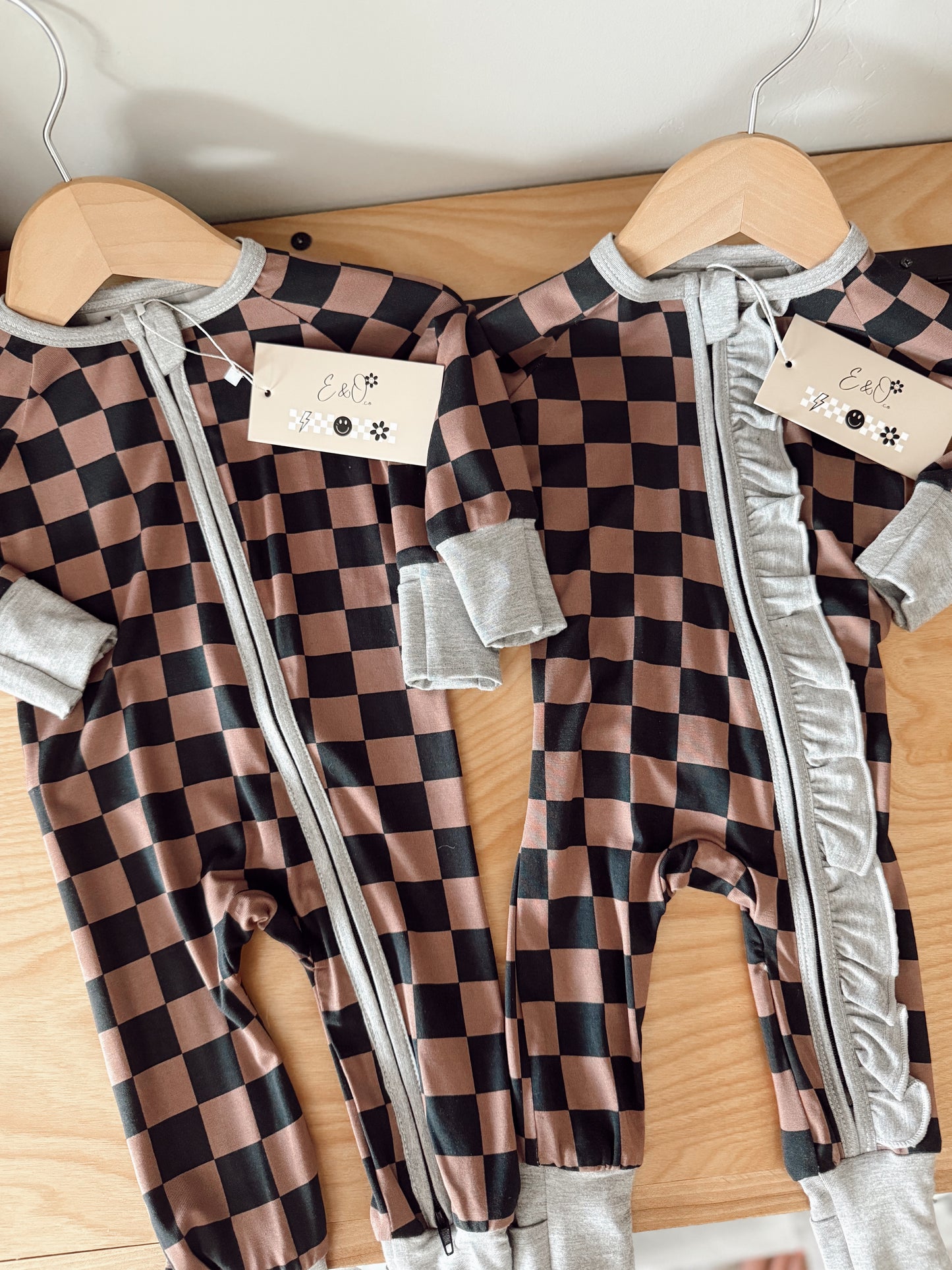 Cocoa and Black Checkered Bamboo | Ruffle Zippie