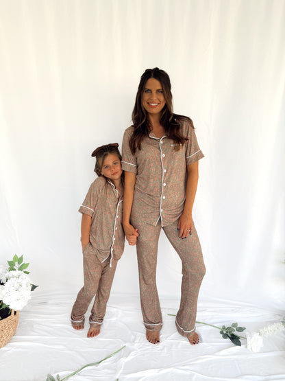 Rosie Ribbed Bamboo | Short Sleeved | Women’s Button and Flare Set