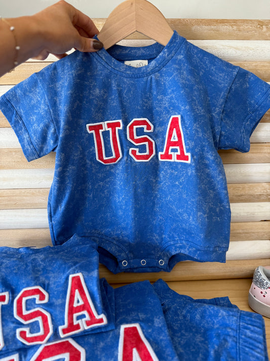 USA Embroidered | Vintage Washed |Bubble Romper