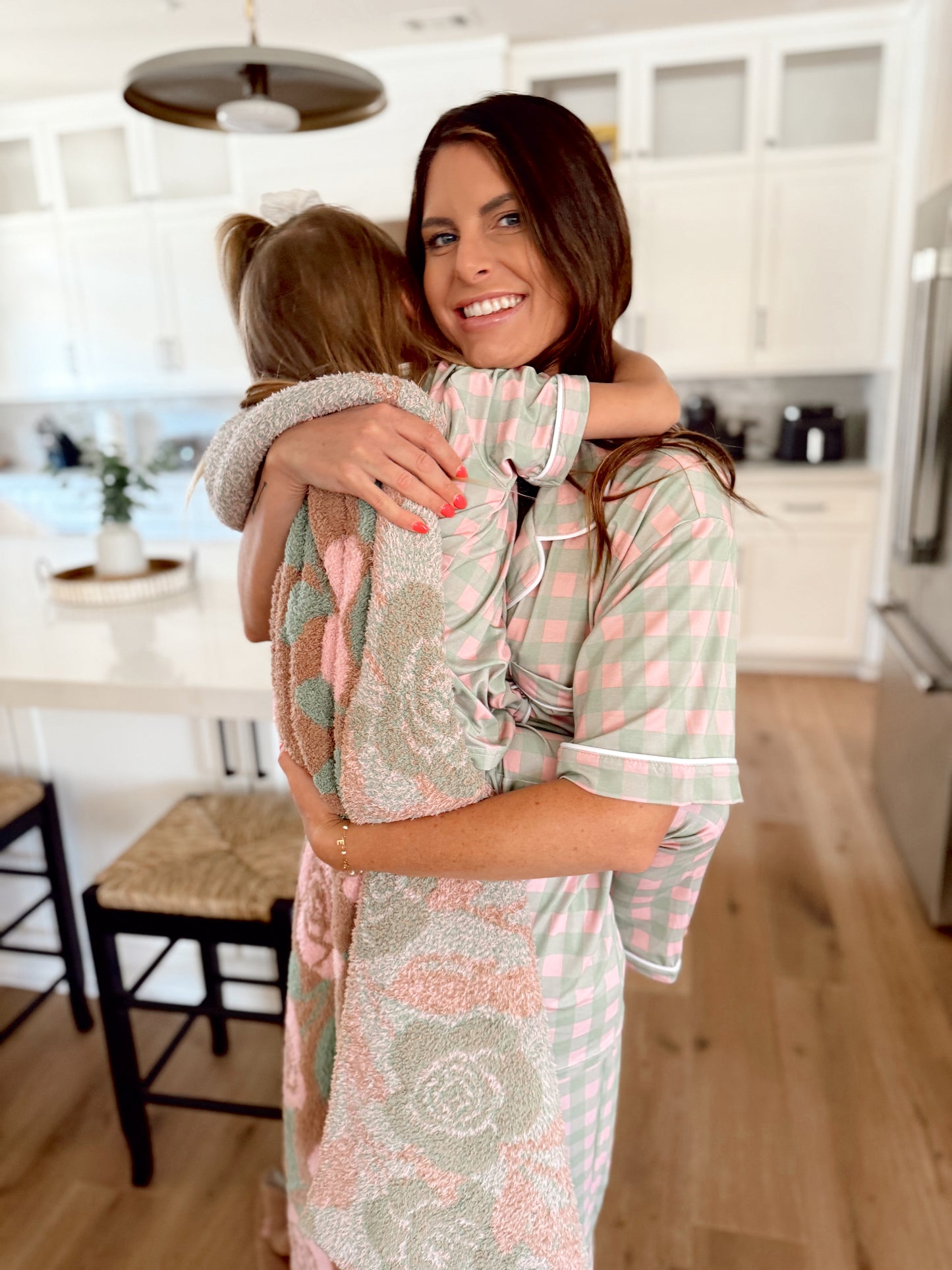 Pink and Green Gingham Bamboo | Short Sleeve| Girl Button and Flare Set