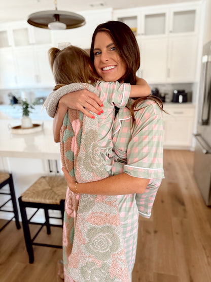 Pink and Green Gingham Bamboo | Short Sleeve| Girl Button and Flare Set