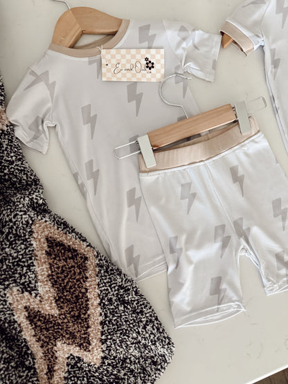 Gray and Beige Bolts Bamboo | Shortie Set