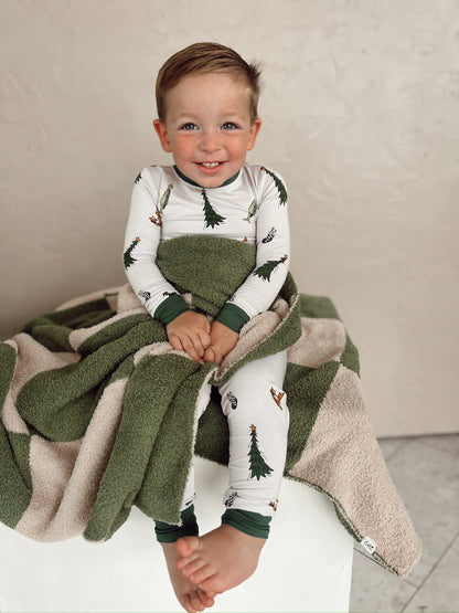 Green and Tan Checkered | Plush Blanket | Baby