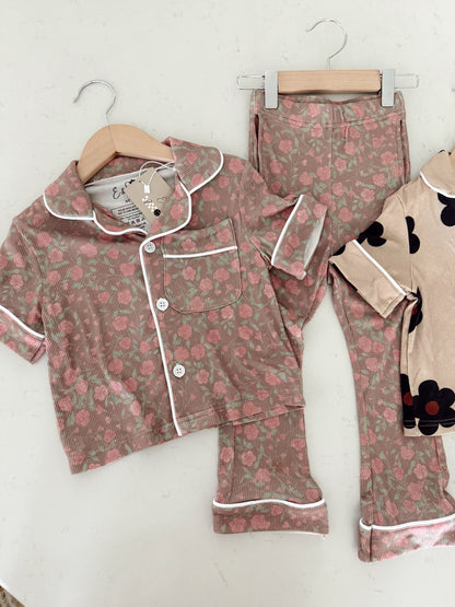 Rosie Ribbed Bamboo | Short Sleeve| Girl Button and Flare Set