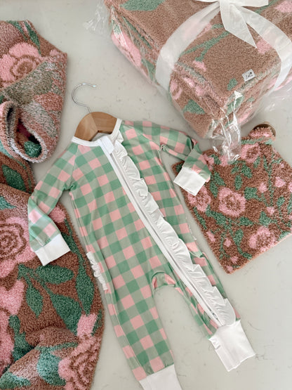 Pink and Green Gingham Bamboo | Ruffle Zippie