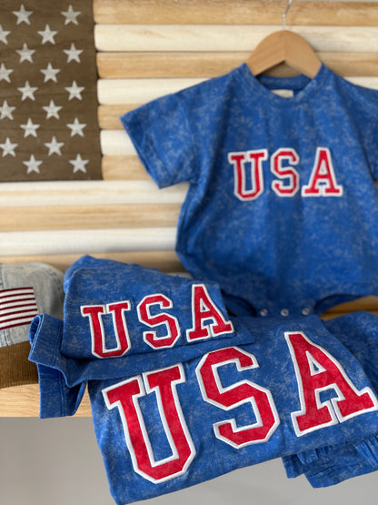 USA Embroidered | Vintage Washed |Bubble Romper