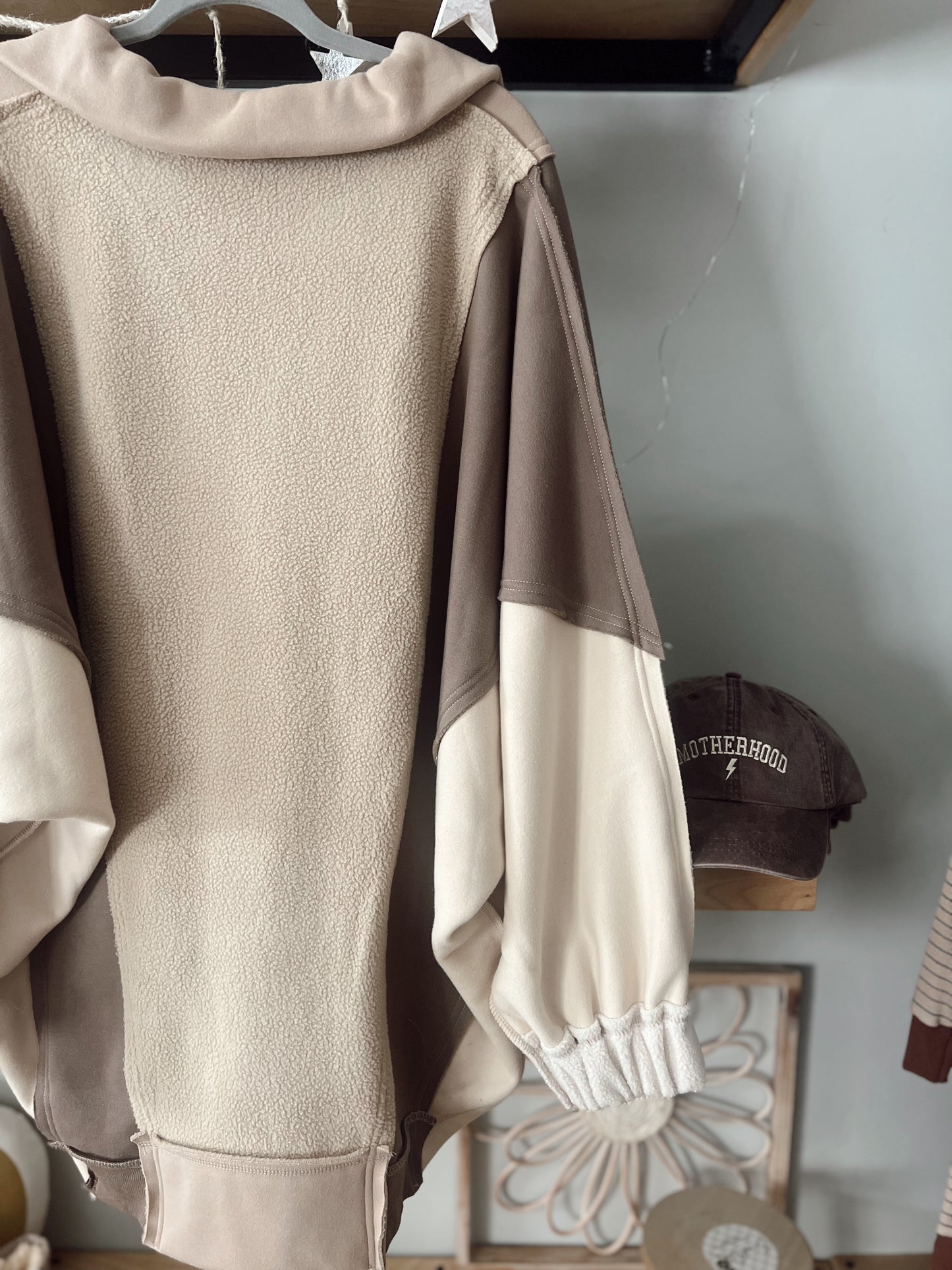 Oversized Color Block Pullover | Brown and Oat