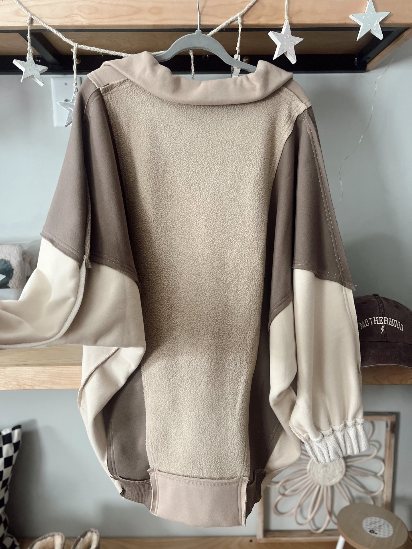 Oversized Color Block Pullover | Brown and Oat