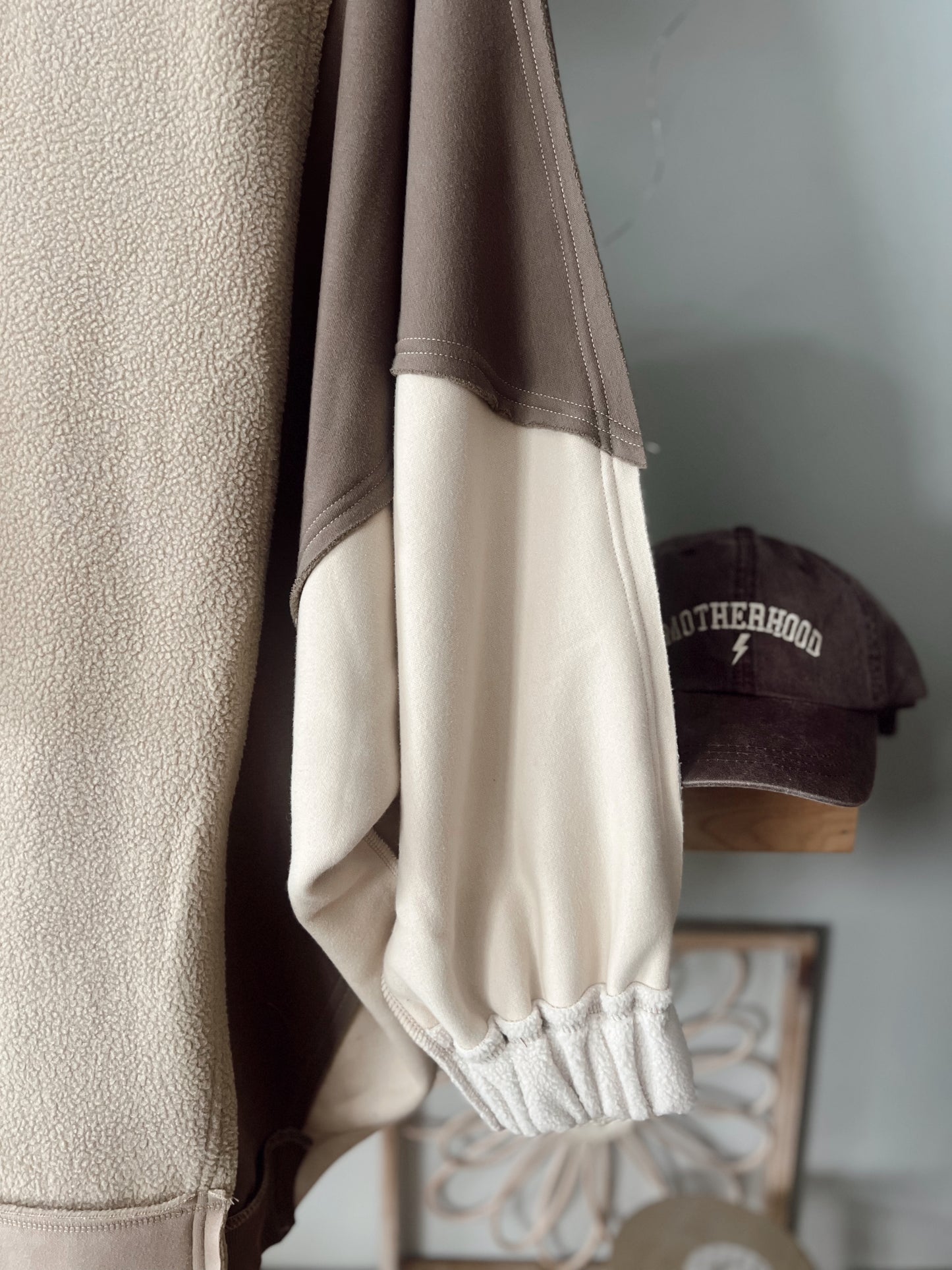 Oversized Color Block Pullover | Brown and Oat