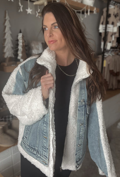 White Sherpa Denim Jacket