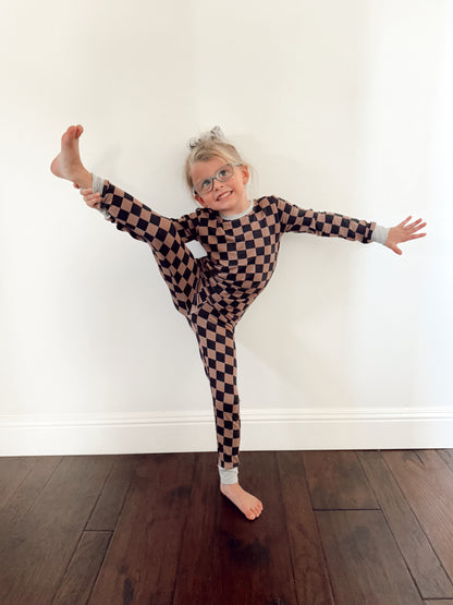 Cocoa and Black Checkered Bamboo | Two-Piece Set
