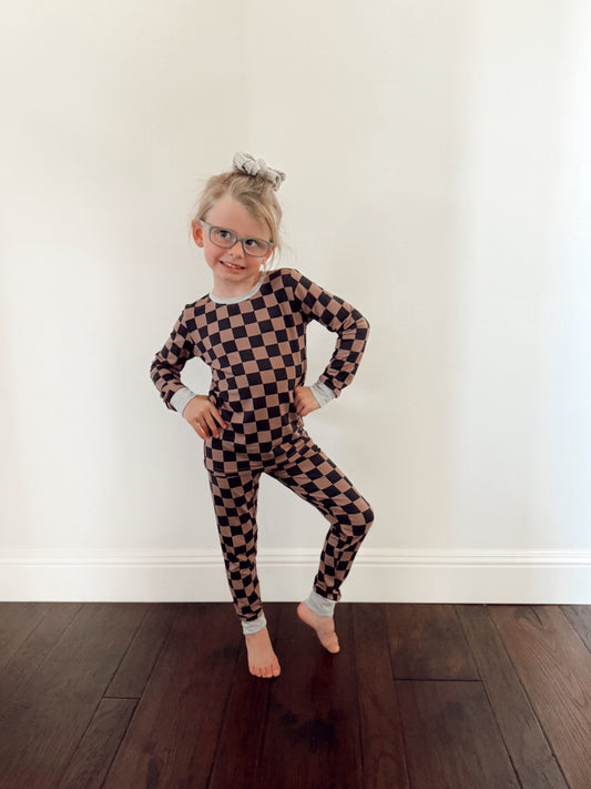 Cocoa and Black Checkered Bamboo | Two-Piece Set