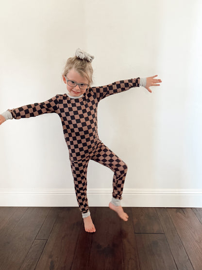 Cocoa and Black Checkered Bamboo | Two-Piece Set