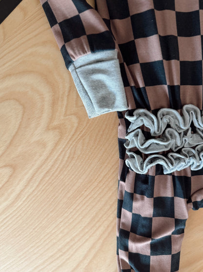 Cocoa and Black Checkered Bamboo | Ruffle Zippie